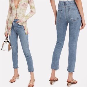 AGOLDE Nico High-Rise Skinny Jeans Distressed Light Indigo Raw Hem Button Fly 23